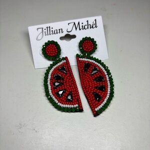 Jillian Michel Watermelon Slice Beaded Earrings NWT